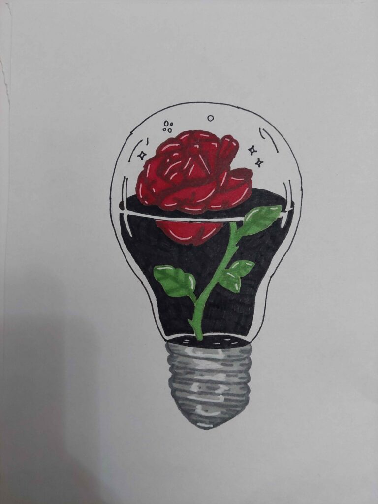 Lightbulb with rose on the inside